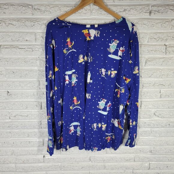 Secret Treasures Womens Pajama Top 3X Plus Poly Blend Blue Animals NOV181E - Picture 5 of 8
